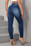 Bjlxn - Deep Blue Casual Solid Patchwork High Waist Skinny Denim Jeans