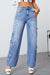 Bjlxn - Blue Casual Solid Patchwork High Waist Straight Denim Jeans