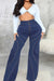 Bjlxn - Dark Blue Casual Solid Patchwork Buttons High Waist Skinny Denim Jeans
