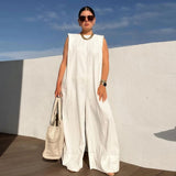 Sleeveless Casual Solid Color Wide Leg Jumpsuit