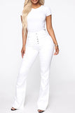 Bjlxn - White Fashion Casual Solid Patchwork High Waist Regular Denim Jeans