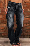 Bjlxn - Blue Casual Solid Ripped Patchwork Mid Waist Regular Denim Jeans