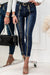 Bjlxn - Deep Blue Casual Patchwork Zipper High Waist Skinny Denim Jeans