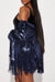 Bjlxn - Deep Blue Casual Party Patchwork Tassel Sequins Cardigan Turndown Collar Outerwear