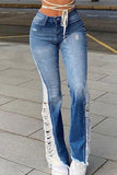 Bjlxn - Baby Blue Casual Patchwork Ripped High Waist Regular Denim Jeans