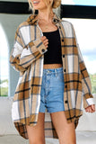 Bjlxn - Black Casual Plaid Cardigan Turndown Collar Outerwear