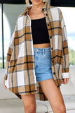 Bjlxn - Black Casual Plaid Cardigan Turndown Collar Outerwear