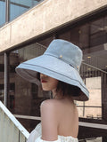 Bjlxn - Casual Solid Sun-Protection Large Wide Brim Bucket Hat