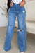 Bjlxn - The cowboy blue Casual Solid Ripped Patchwork High Waist Regular Denim Jeans