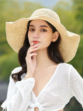 Bjlxn - Sun-Protection Hollow Solid Color Wide Side Woven Hats&Caps