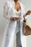 Bjlxn - White Casual Solid Cardigan Turndown Collar Outerwear