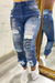 Bjlxn - Blue Casual Patchwork Ripped High Waist Harlan Denim Jeans