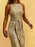 Round Neck Sleeveless Sequin Jumpsuit