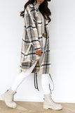 Bjlxn - Khaki Casual Plaid Print Patchwork Buckle Turndown Collar Outerwear