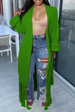 Bjlxn - Green Casual Solid Tassel V Neck Outerwear