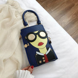 Bjlxn - Funny Lady Face Handbag Top Handle Satchel Purse Crossbody Bag