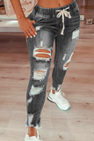 Bjlxn - Grey Casual Patchwork Ripped High Waist Skinny Denim