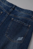 Bjlxn - Blue Casual Solid Ripped Patchwork Mid Waist Regular Denim Jeans