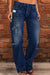 Bjlxn - Blue Casual Solid Ripped Patchwork Mid Waist Regular Denim Jeans