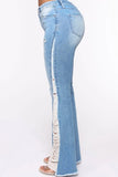 Bjlxn - Baby Blue Casual Patchwork Ripped High Waist Regular Denim Jeans