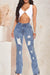 Bjlxn - Baby Blue Sexy Solid Ripped Hollowed Out Patchwork High Waist Denim Jeans
