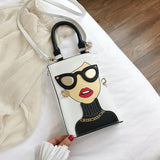 Bjlxn - Funny Lady Face Handbag Top Handle Satchel Purse Crossbody Bag