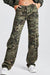 Bjlxn - Army Green Casual Camouflage Print Patchwork Mid Waist Denim Jeans