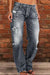 Bjlxn - Blue Casual Solid Ripped Patchwork Mid Waist Regular Denim Jeans