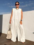 Solid Color Sleeveless Wide Leg Jumpsuits