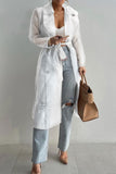 Bjlxn - White Casual Solid Cardigan Turndown Collar Outerwear