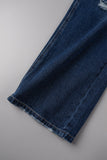 Bjlxn - Blue Casual Solid Ripped Patchwork Mid Waist Regular Denim Jeans