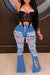 Bjlxn - Baby Blue Fashion Casual Solid Ripped High Waist Regular Denim Jeans