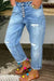 Bjlxn - Light Blue Fashion Casual Solid Ripped Patchwork Buttons High Waist Regular Denim Jeans