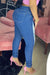 Bjlxn - Blue Fashion Casual Solid Ripped High Waist Skinny Denim Jeans