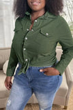 Bjlxn - Army Green Fashion Casual Solid Patchwork Turndown Collar Long Sleeve Regular Denim Jacket