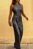 Round Neck Sleeveless Sequin Jumpsuit