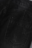 Bjlxn - Dark Blue Fashion Casual Solid Ripped Patchwork High Waist Skinny Denim Jeans