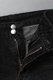 Bjlxn - Dark Blue Fashion Casual Solid Ripped Patchwork High Waist Skinny Denim Jeans