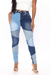 Bjlxn - Khaki Casual Color Block Patchwork Mid Waist Skinny Denim Jeans