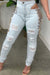 Bjlxn - Light Blue Fashion Casual Solid Ripped Bandage Hollowed Out High Waist Skinny Denim Jeans