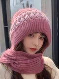 Bjlxn - Casual Jacquard 7 Colors Scarf&Hat Set