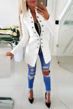 Bjlxn - White Casual Solid Patchwork Cardigan Outerwear