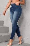 Bjlxn - Deep Blue Casual Solid Patchwork High Waist Skinny Denim Jeans