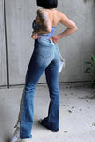 Bjlxn - Baby Blue Casual Patchwork Ripped High Waist Regular Denim Jeans