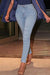 Bjlxn - Light Blue Casual Solid Basic Mid Waist Skinny Denim Jeans