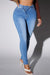 Bjlxn - Deep Blue Casual Solid Patchwork High Waist Skinny Denim Jeans