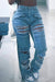 Bjlxn - Sky Blue Casual Solid Ripped Patchwork High Waist Regular Denim Jeans