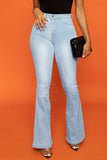 Bjlxn - Blue Casual Solid Patchwork High Waist Boot Cut Denim Jeans