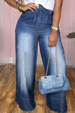 Bjlxn - Light Blue Casual Solid Bandage Patchwork High Waist Straight Denim Jeans