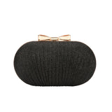 Bjlxn - Bowknot Oval Glitter Clutch Wallet Metal Chain Crossbody Bag Textured Cloth Frame Bag for Prom Party